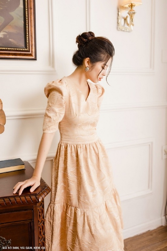 ĐẦM CỔ TIM TAY LỞ PHỒNG Cao Cấp Sang Trọng-2496